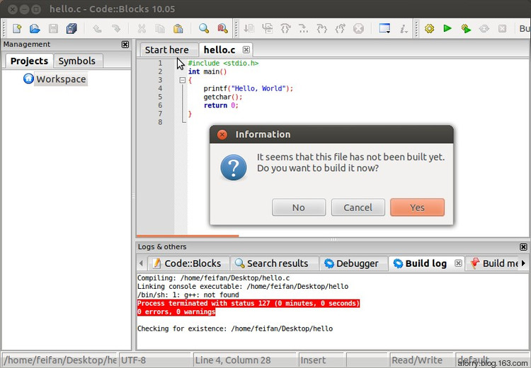 ubuntu下code::blocks无法编译 /bin/sh: 1: g++ not found 解决办法